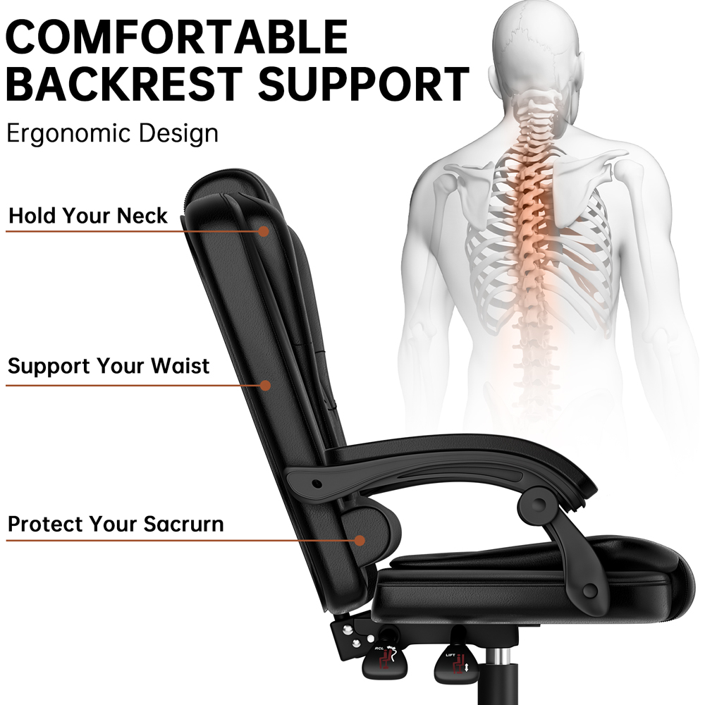 Rattrix Black PU Leather Height Adjustable Office Chair with Large Padded Seat Image 4