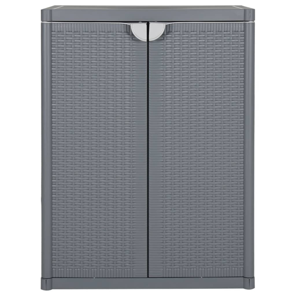 vidaXL 2 Door Grey PP Rattan Garden Storage Cabinet Image 2