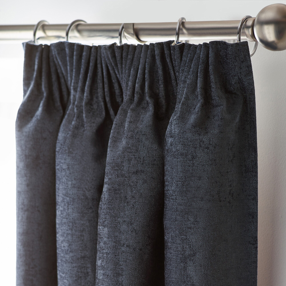 Alan Symonds Charcoal Chenille Blackout Pencil Pleat Curtains 117cm x 229cm Image 2