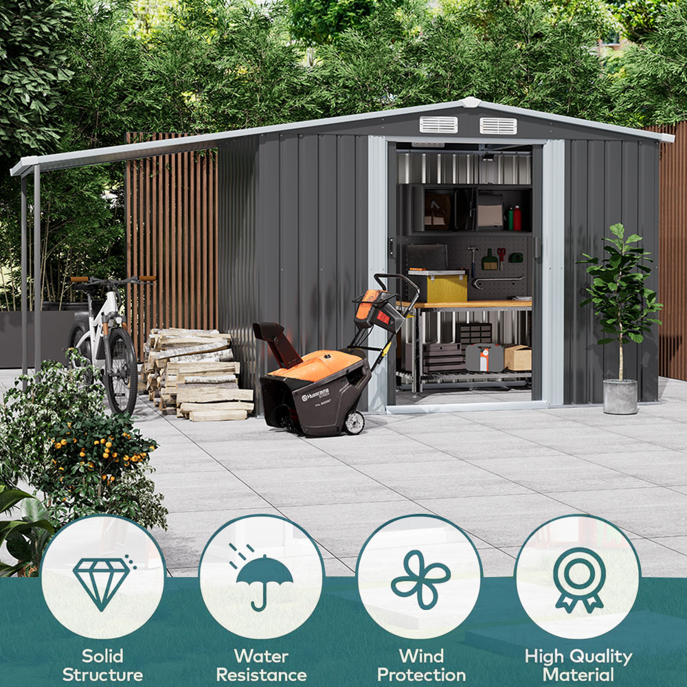 Living and Home 8.1 x 6.8ft Outdoor Metal Storage Shed with Lean To Image 8