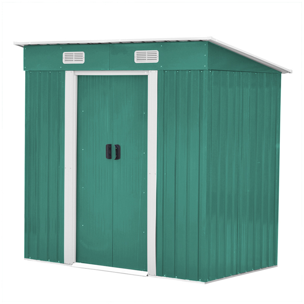 Living and Home 4 x 6ft Green Metal Pent Garden Storage Shed Image 1