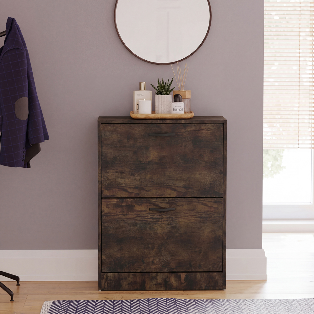 VIDA DESIGNS 2 Drawer Dark Wood Shoe Cabinet Image 3