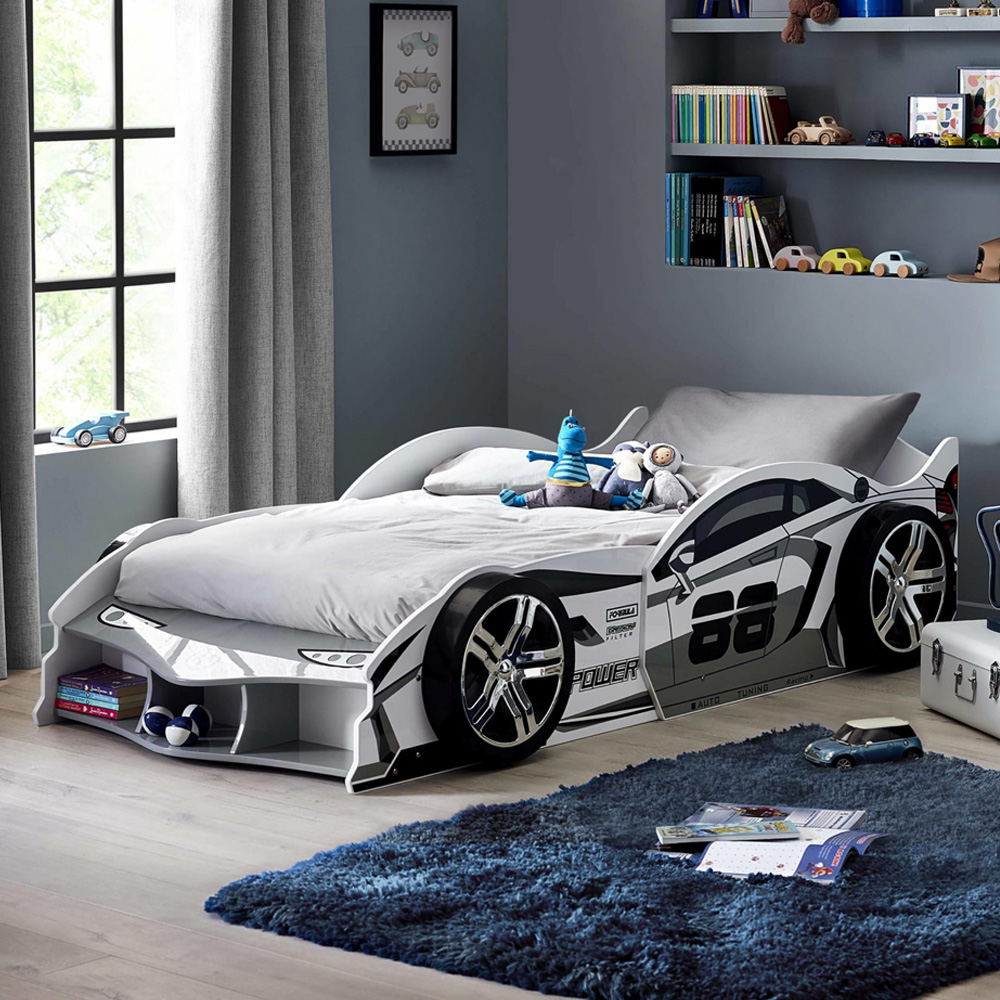 Julian Bowen Storm Single White and Grey High Gloss Race Car Bed Image 1