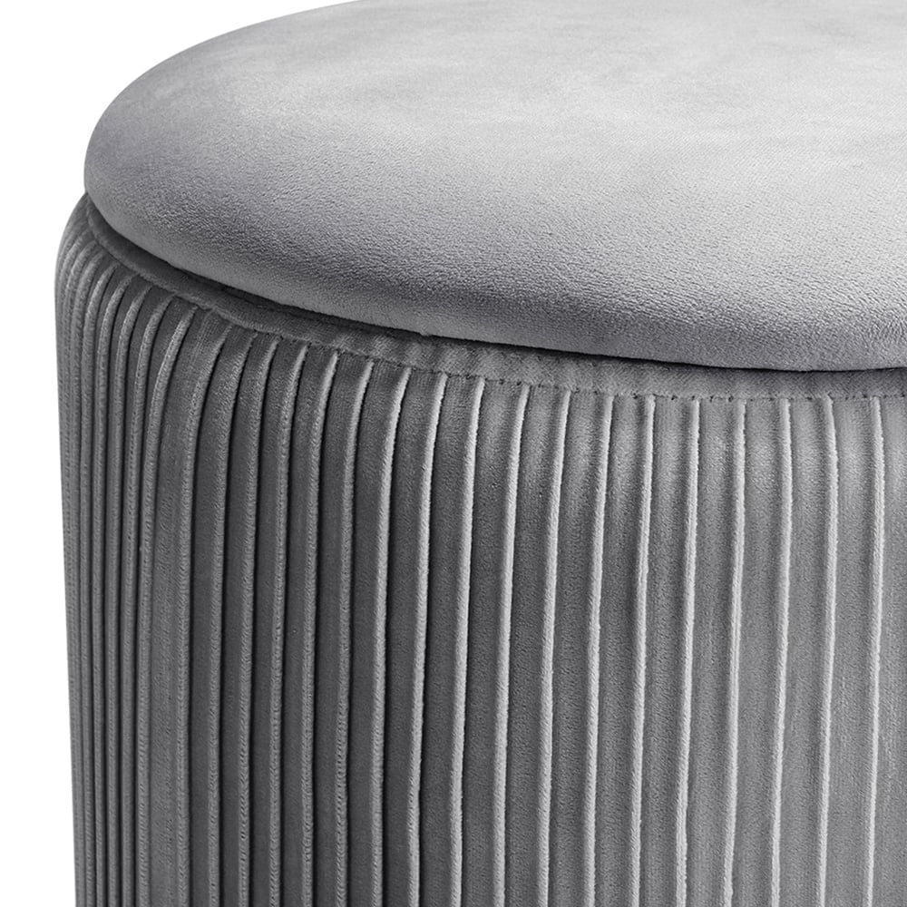 Living and Home Grey Round Pleated Storage Ottoman Image 3