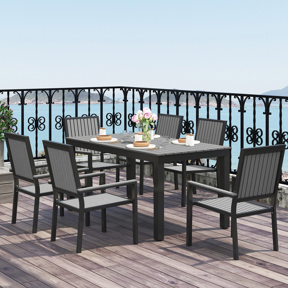Outsunny 6 Seater Aluminium Garden Dining Set with Stackable Chair Grey Image 1