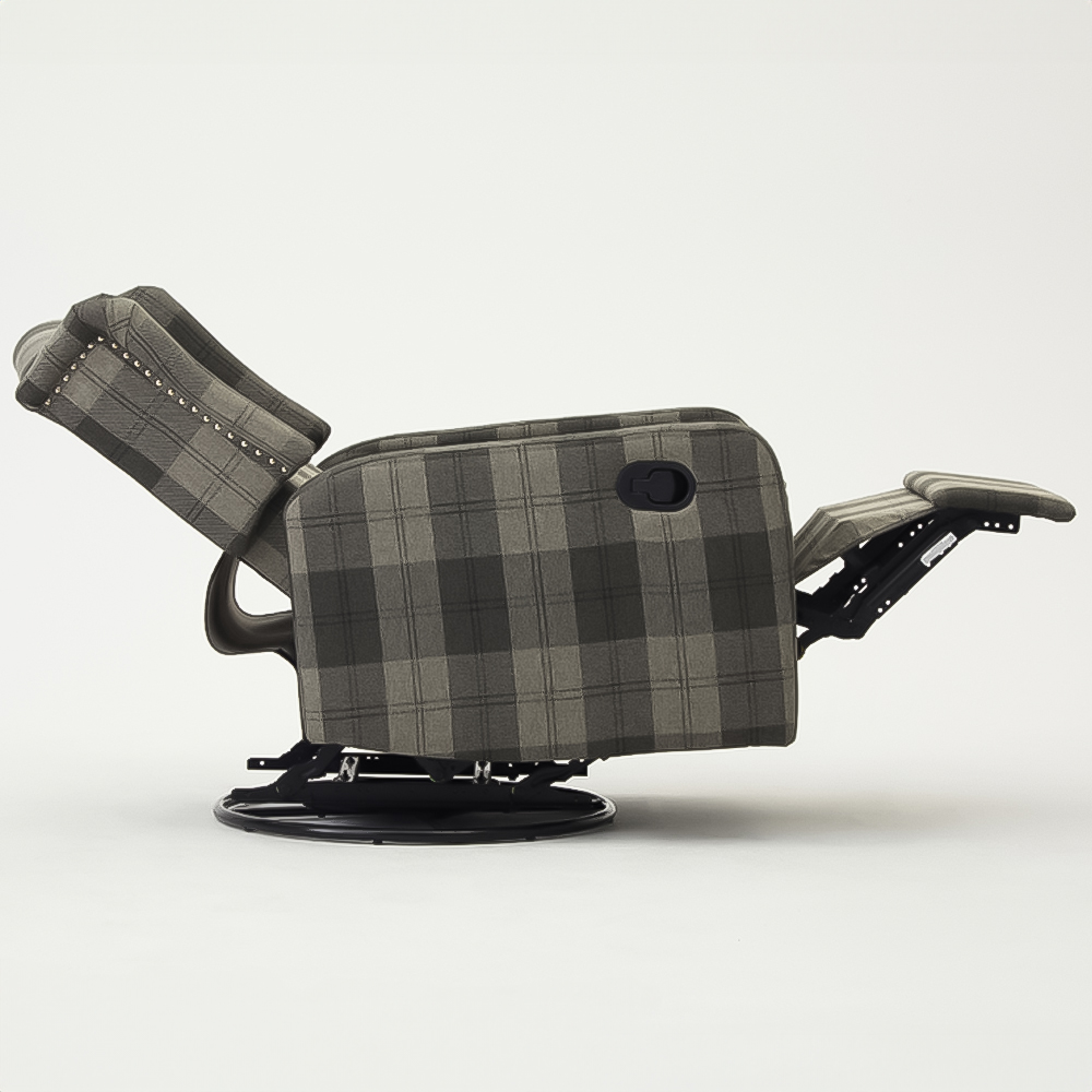 Home Detail Charles Grey Tartan Swivel Manual Recliner Chair Image 4