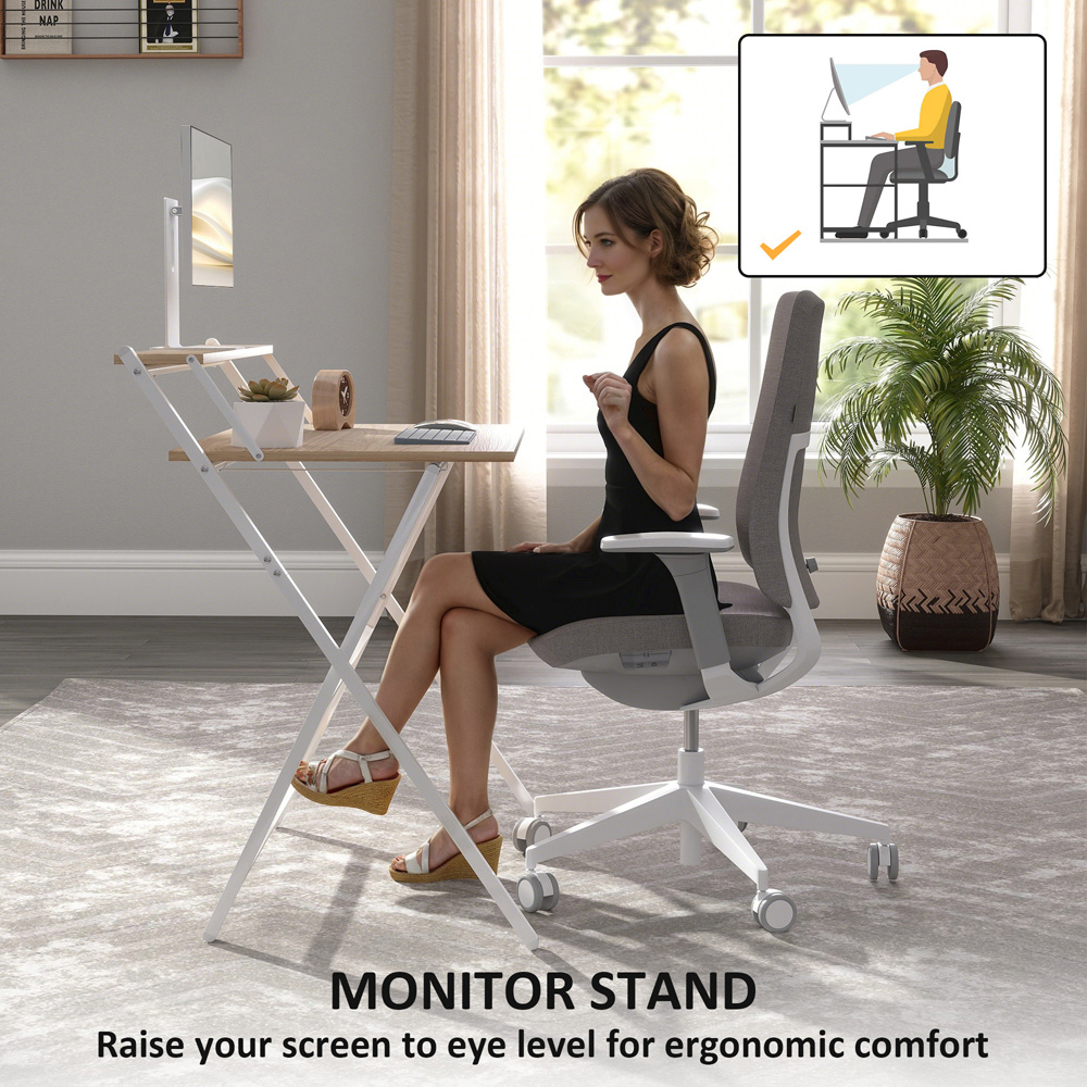 HOMCOM 2 Shelf Foldable Computer Desk Natural Image 5