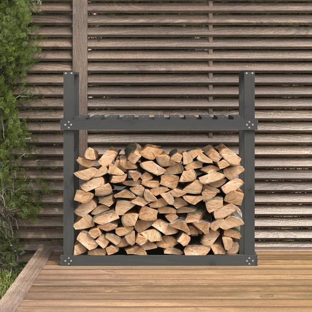 vidaXL Grey Solid Pine Wood Firewood Rack 110 x 35 x 108.5cm Image 2