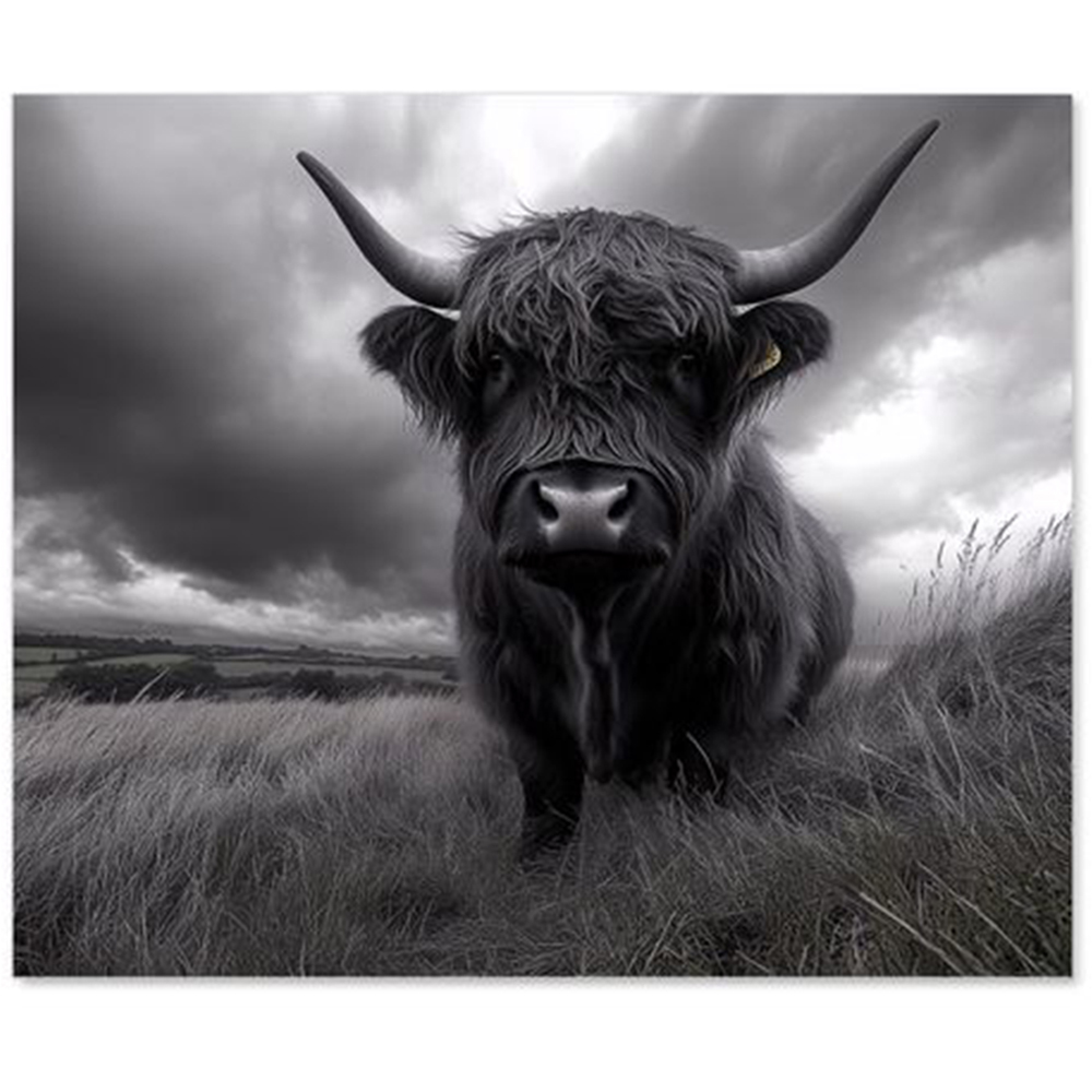 Warren Reed Designer Black And White Highland Cow Glass Kitchen Splashback 75 x 60cm Image 2