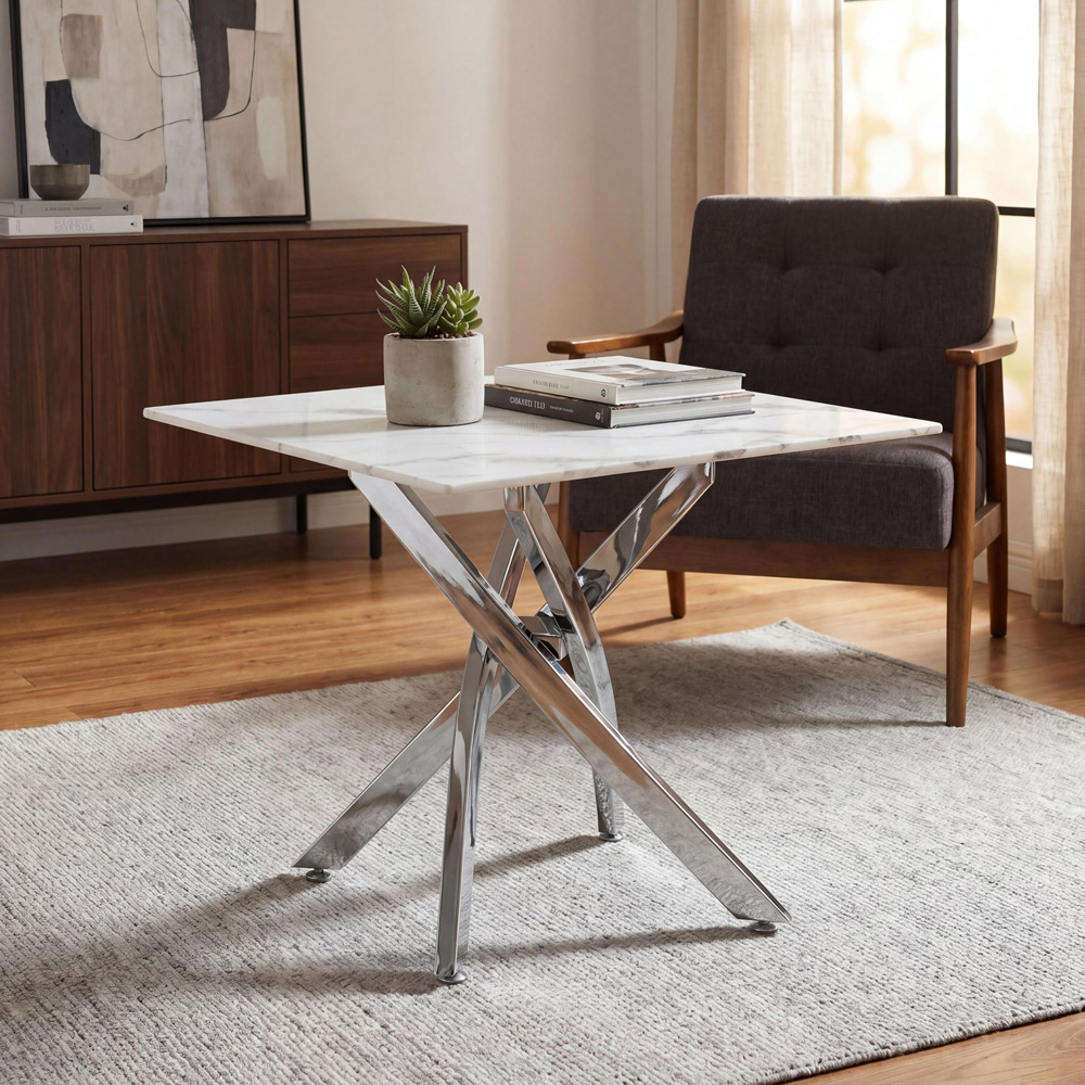 wilko Monaco Chrome and White Marble Glass End Table Image 5