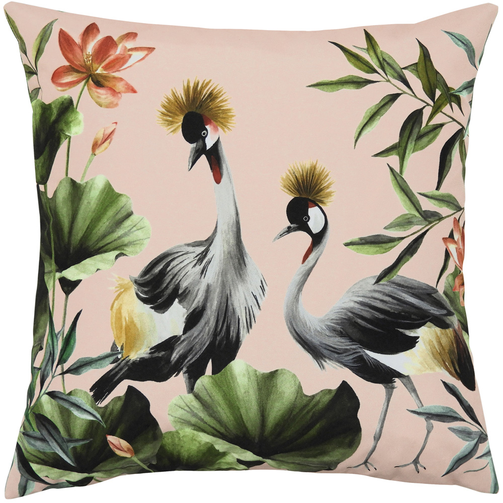Evans Lichfield Cranes Blush and Forest Polyester Filled Outdoor Cushion Image 1