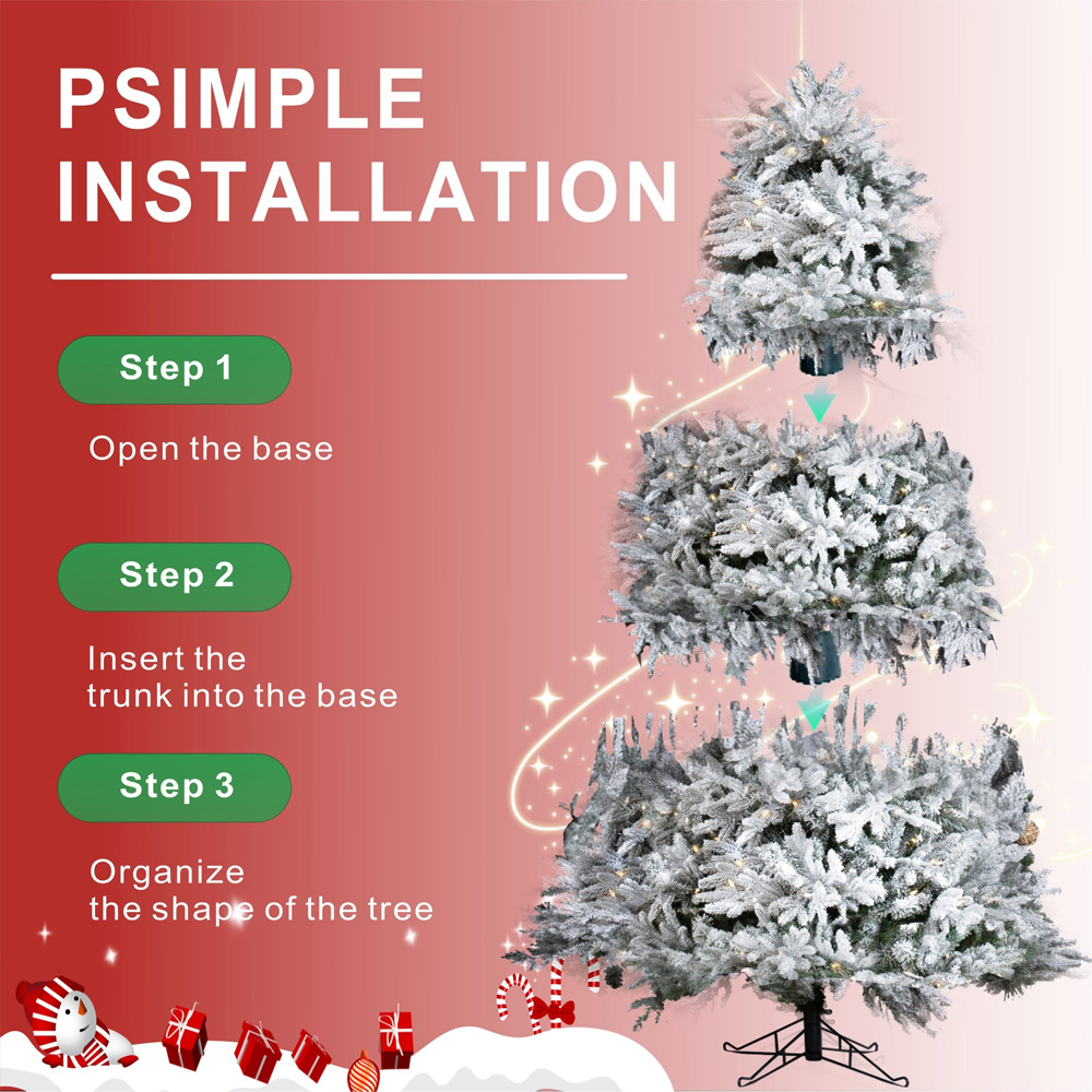 Abrihome 620 Warm White LED Pre-Lit Noble Fir Snow Covered Artificial Christmas Tree 8ft Image 6