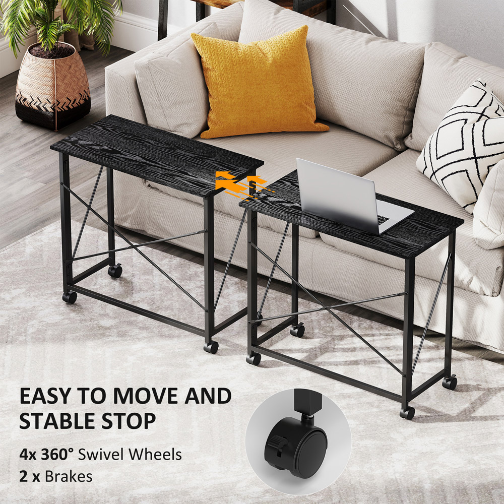 HOMCOM Black Foldable Desk with Wheels Image 5
