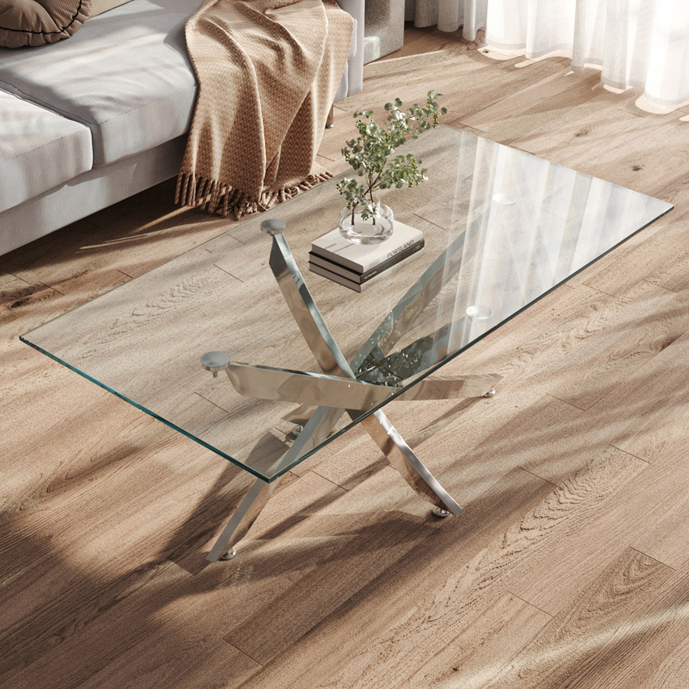 Living and Home Clear Glass Rectangular Coffee Table Image 7