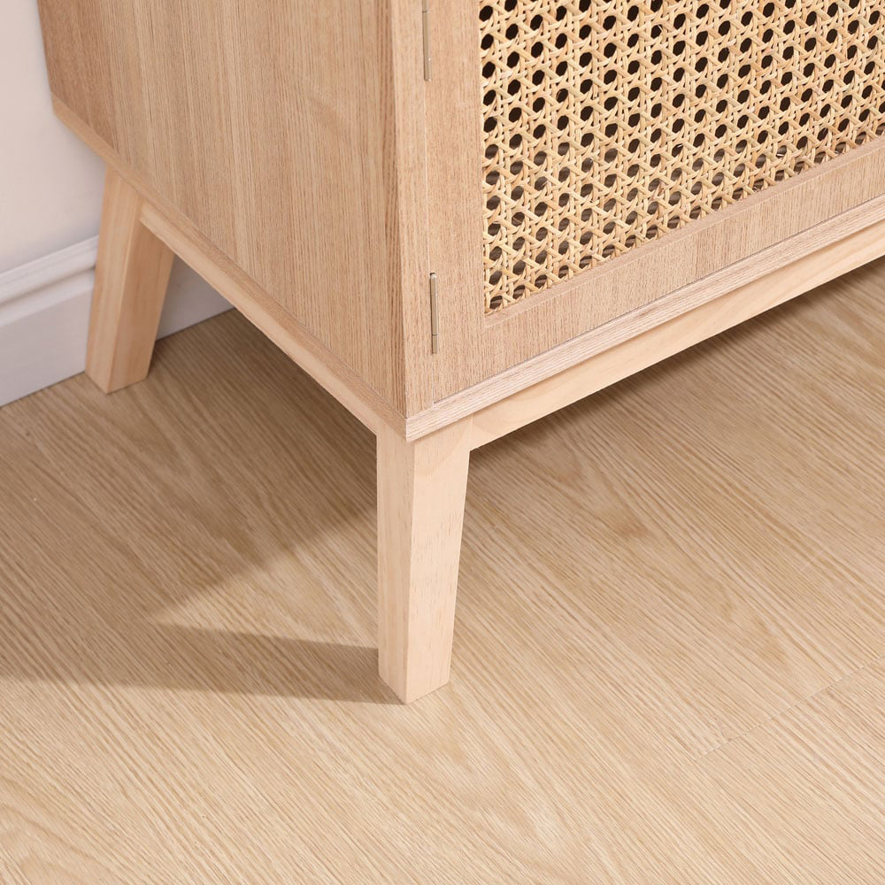 FurnitureHMD 2 Door 2 Shelf Rattan Weaving TV Unit with Pine Wood Legs Image 5