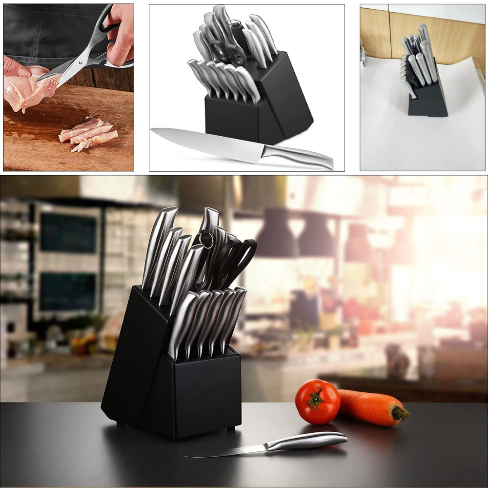 ATEK 16 Piece Kitchen Knife Wooden Block Set with Built-In Sharpener Image 6