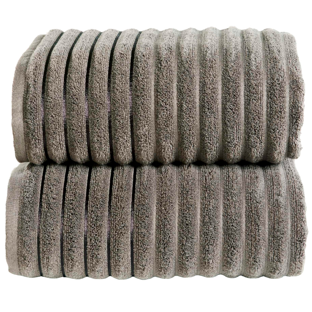 Rapport Home Charcoal Grey Ribbed Cotton Bath Sheet Bundle Set of 2 Image 1