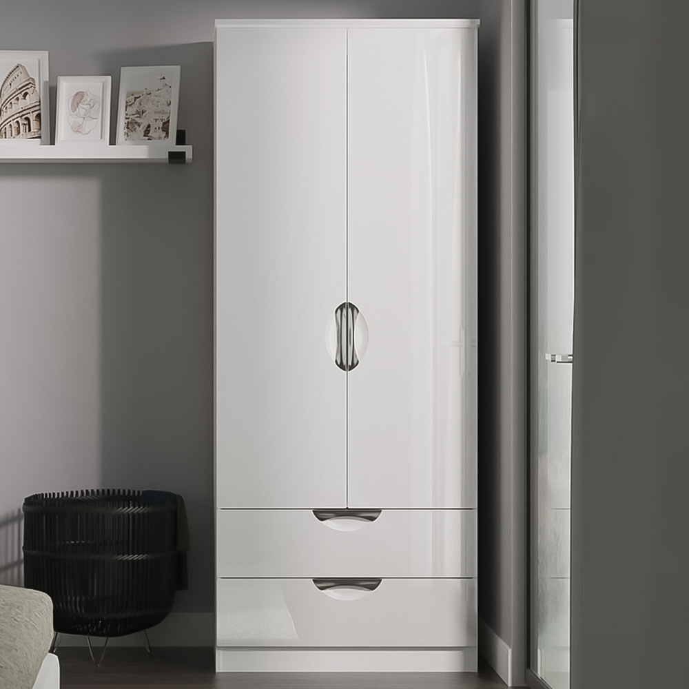 Crowndale Camden 2 Door 2 Drawer White Gloss and White Wardrobe Ready Assembled Image 1