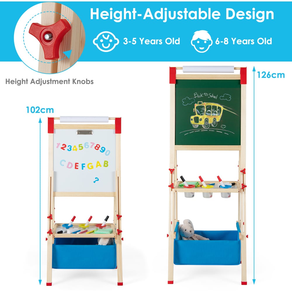 Costway Kids Adjustable Double Sided Wooden Art Easel Image 8