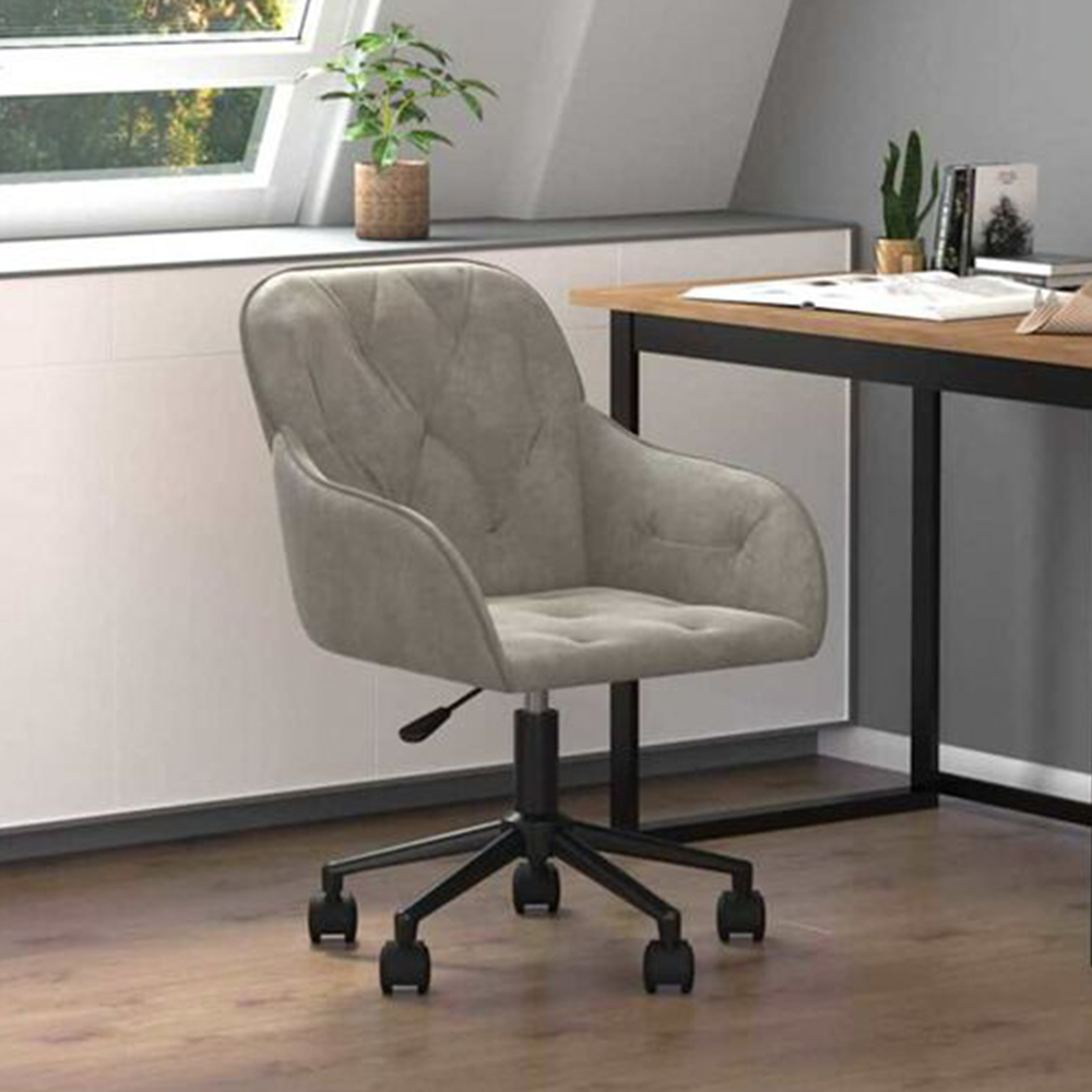 vidaXL Light Grey Velvet Height-Adjustable Swivel Office Chair with Wheels Image 1