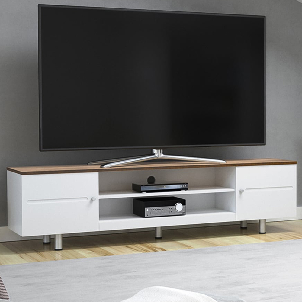 AVF Whitesands 2 Door 2 Shelf Satin White TV Unit Image 1