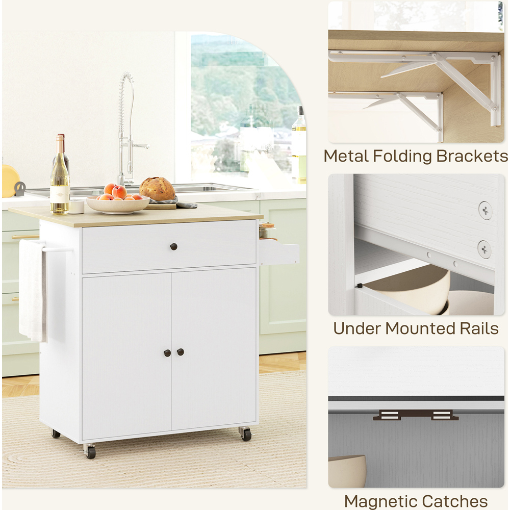 HOMCOM 2 Door Single Drawer White Kitchen Island Cart Image 8