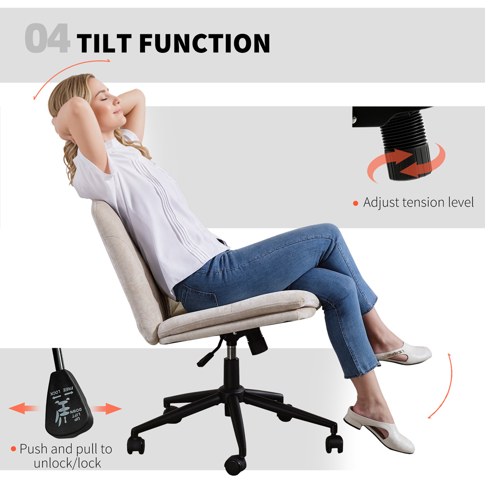 Portland Beige Criss Cross Armless Wide Swivel Office Chair Image 5