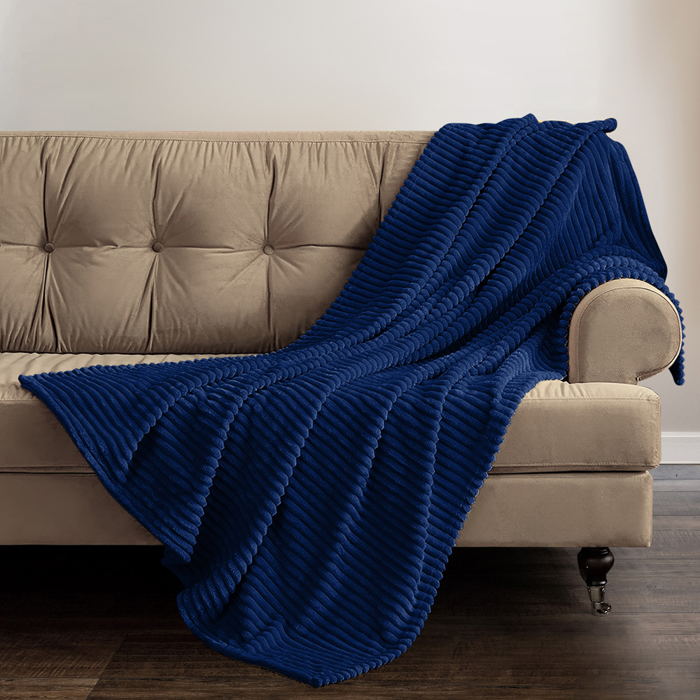 Velosso Navy Plain Corduroy Throw 150 x 200cm Image 2