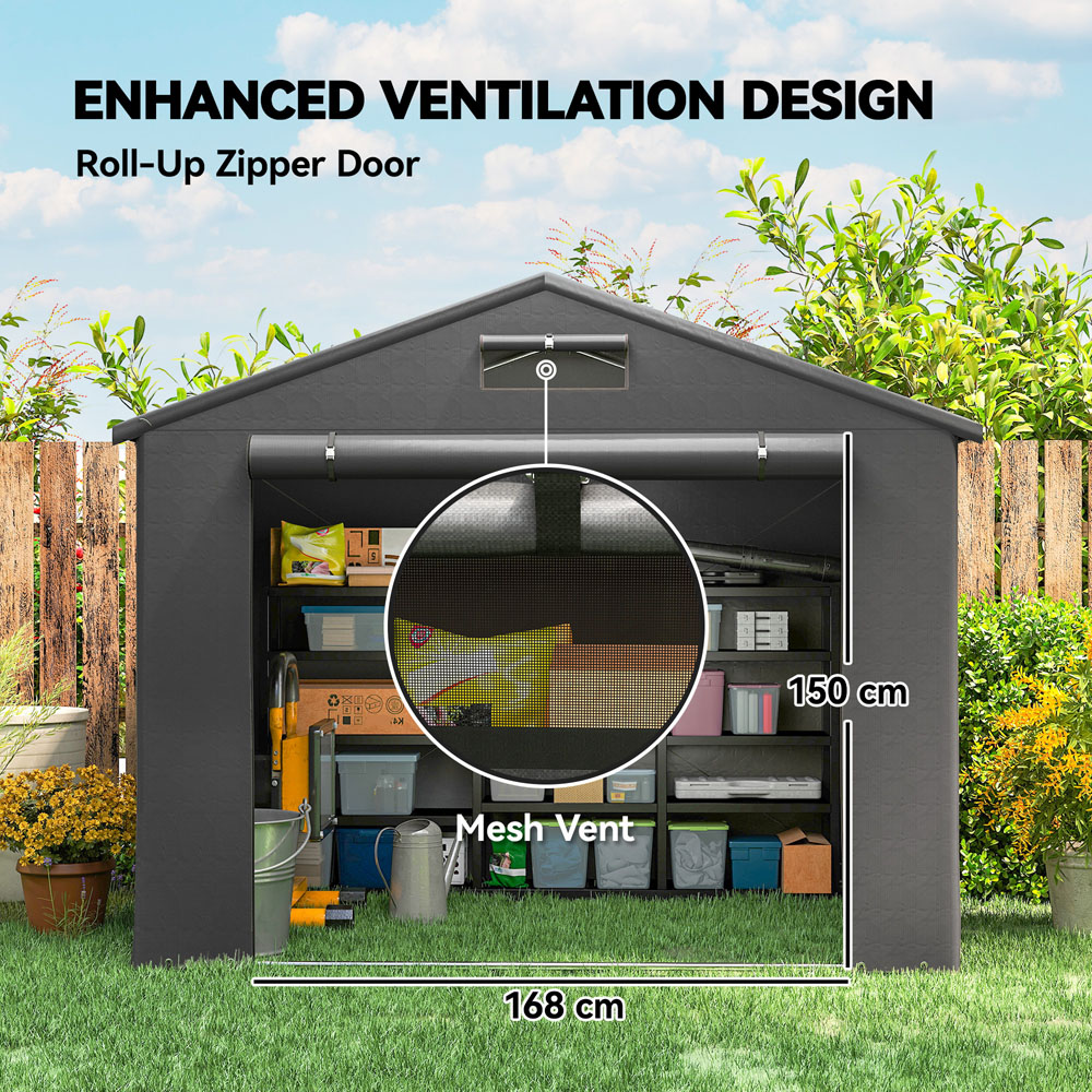 Outsunny 8 x 4ft Dark Grey Garden Storage Shed with Roll-Up Zipper Door Image 6