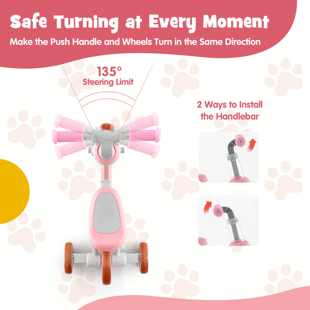 Costway 4 in 1 Pink Kids Balance Training Trike Image 8