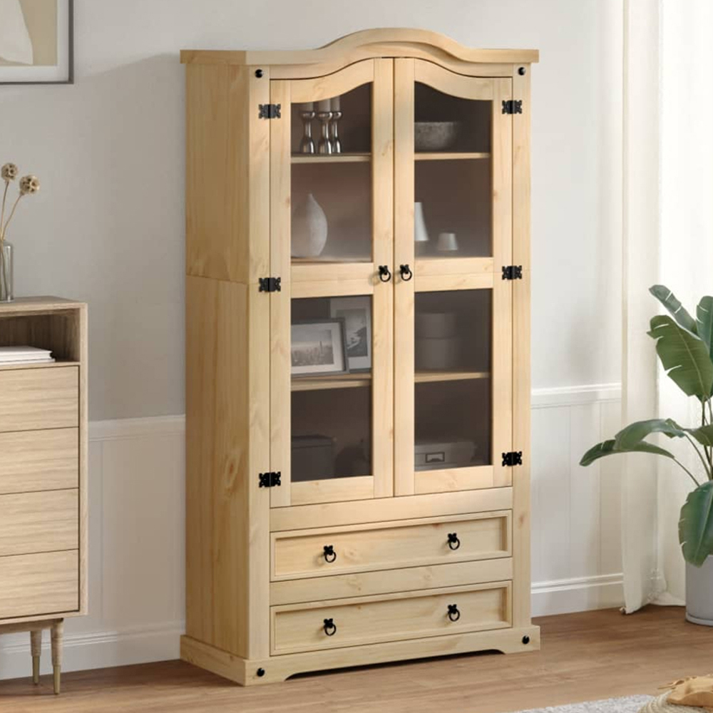 vidaXL 2 Glass Door 2 Drawer 4 Shelf Brown Display Cabinet Image 1