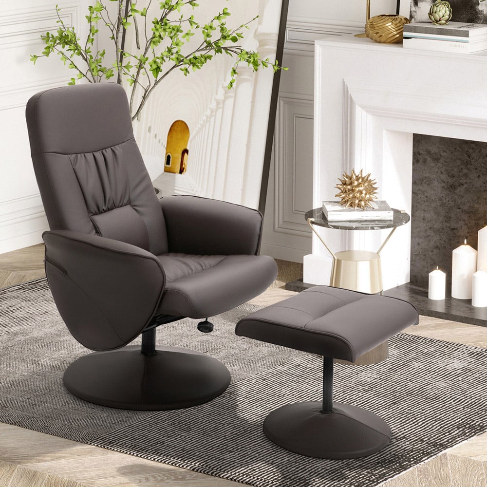 Portland Brown PU Executive Manual Recliner Chair with Footstool Image 7