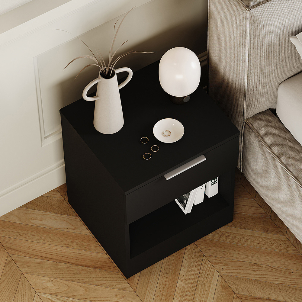 VIDA DESIGNS Terga Single Drawer Single Shelf Black Bedside Cabinet Image 4