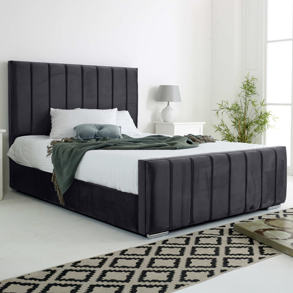 Eleganza Coraline Double Steel Plush Velvet Bed Frame with Headboard and Footboard Image 1
