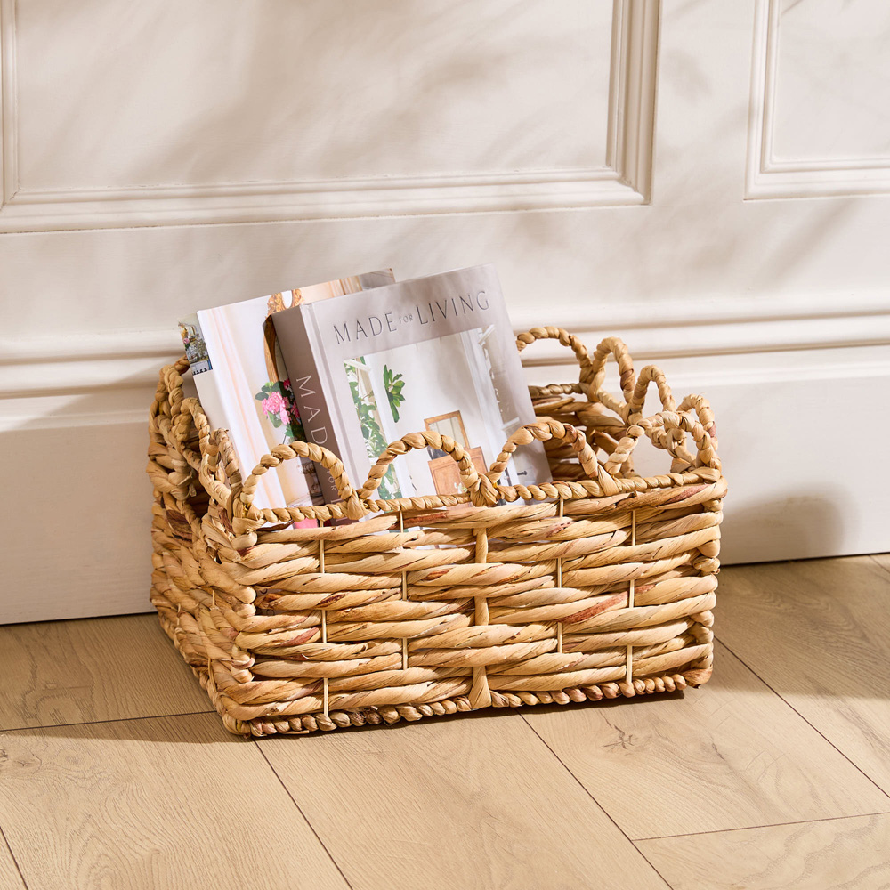 Dibor Natural Water Hyacinth Woven Rectangular Small Storage Basket Image 2