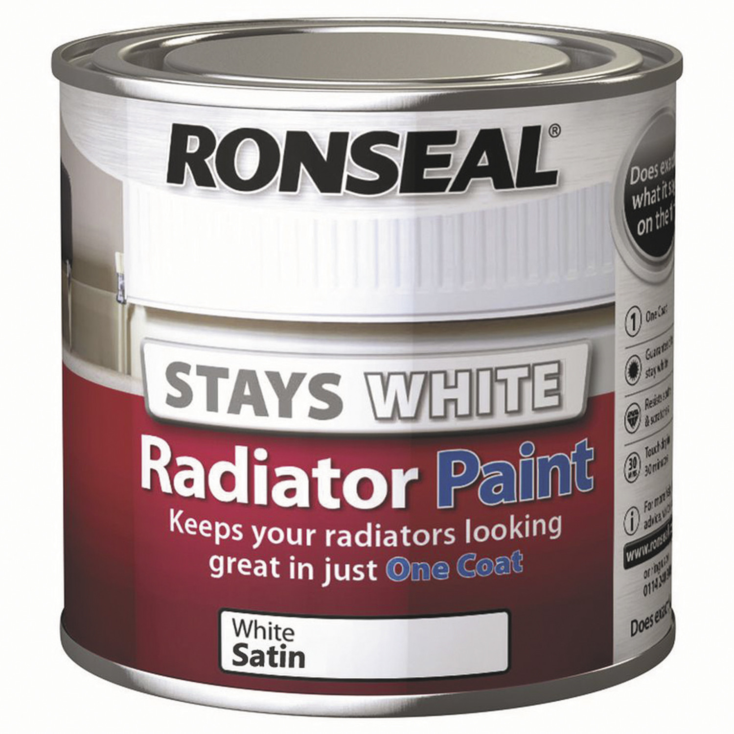 Ronseal One Coat White Satin Radiator Paint 250ml Image 2