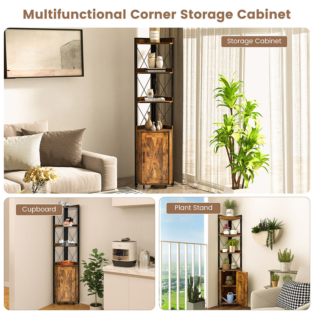 Costway 6 Tier Rustic Brown Bookcase Image 5