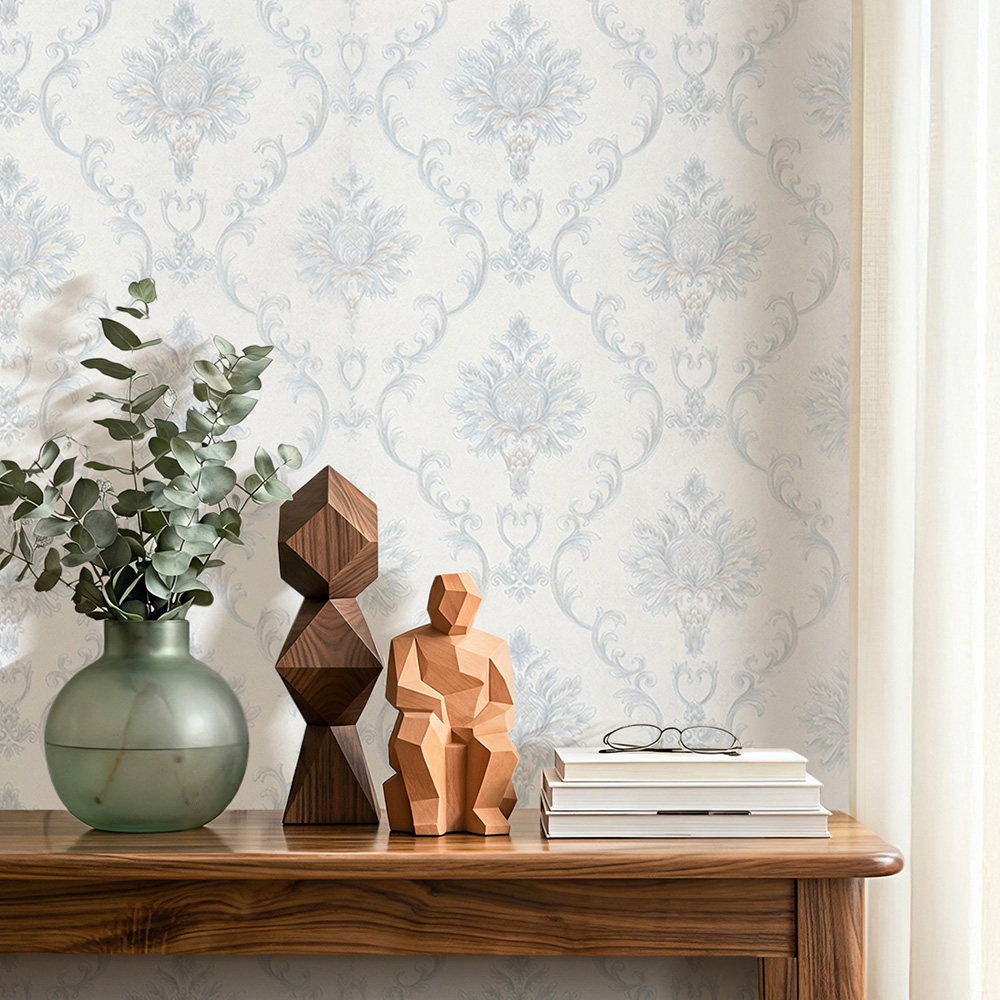 Living and Home Floral Pattern 3D Embossed Matte White Non-Pasted Non-Woven Wallpaper Image 2