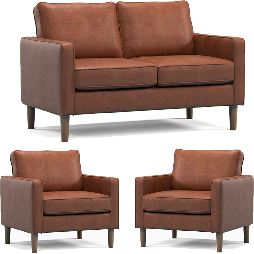 Bexhill 4 Seater Tan Faux Leather Sofa Suite Image 2