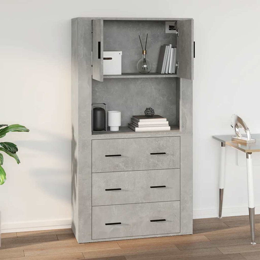 vidaXL 2 Door Single Open Shelf Concrete Grey Wall Mounted Cabinet Image 8
