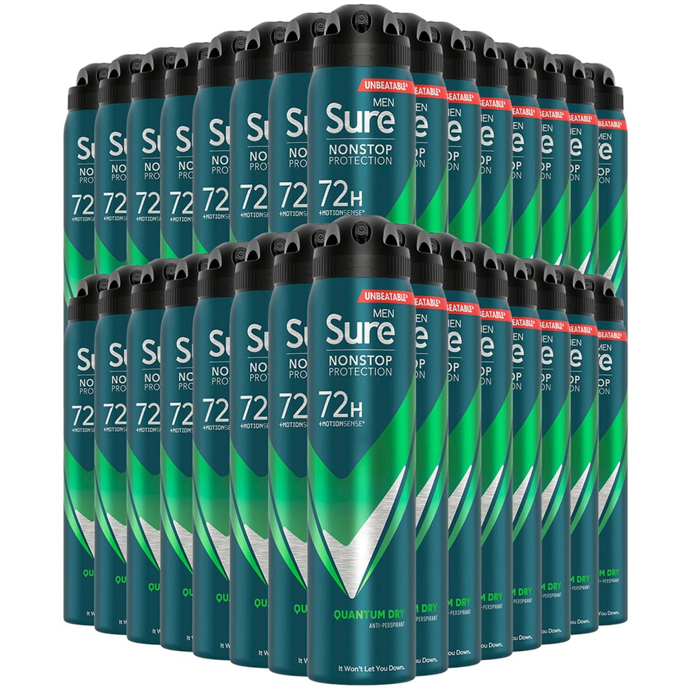Sure Men 72H Non-Stop Protection Anti Perspirant Quantum Dry Deodorant Spray 250ml 30 Pack Image 1