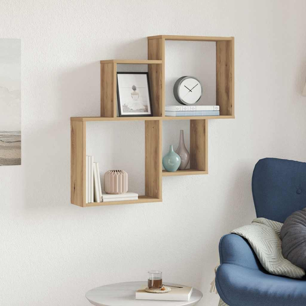 vidaXL 4 Shelf Artisan Oak Floating Wall Shelf Image 2