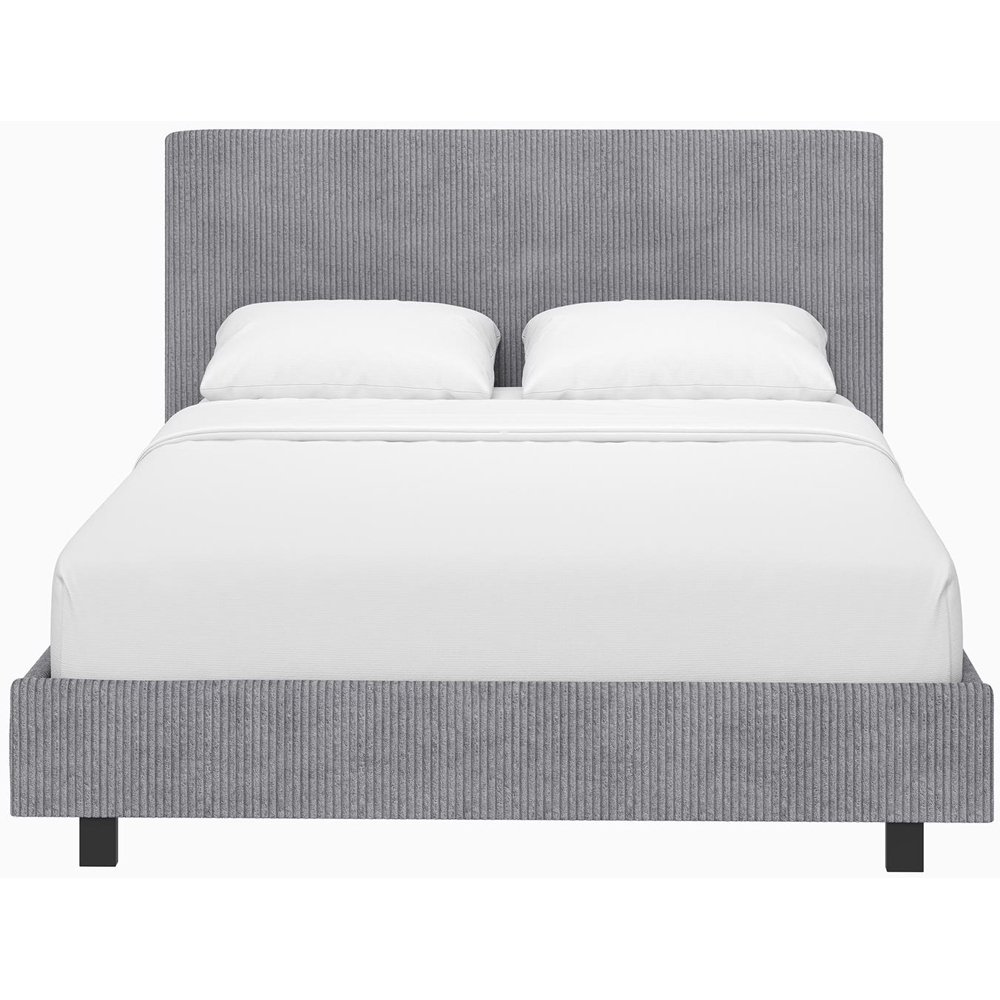 FWStyle Double Grey Upholstered Ribbed Linen Bed Frame Image 3