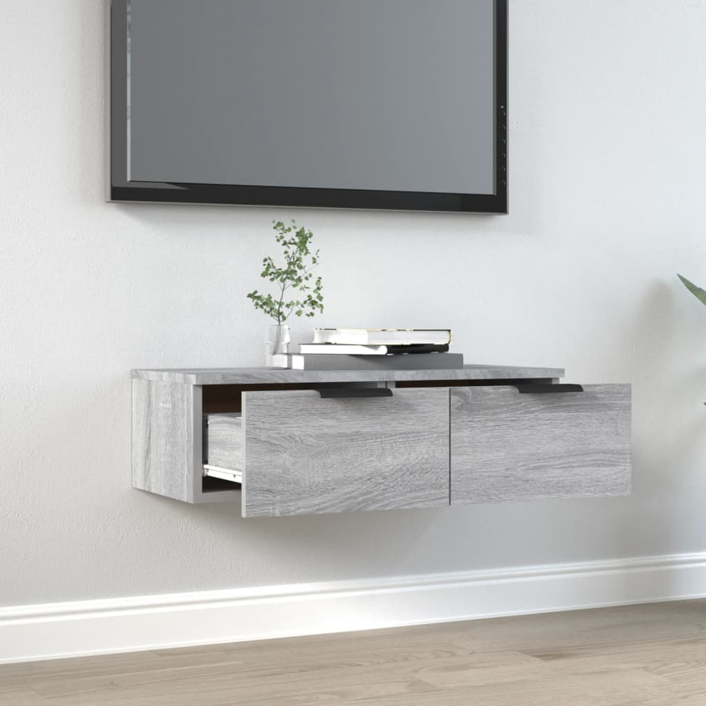 vidaXL 2 Drawer Grey Sonoma Wooden Wall Cabinet Image 8
