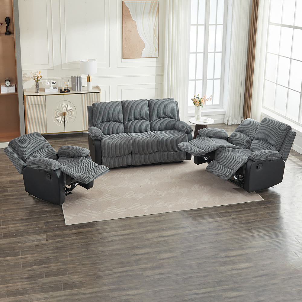 Langham 6 Seater Grey Manual Recliner Sofa Set Image 5