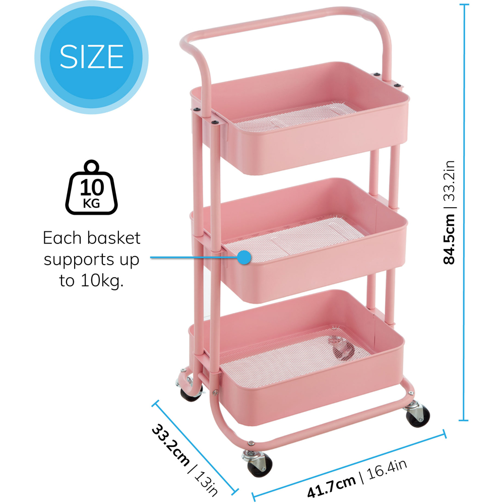 House of Home 3 Tier Pink Storage Cart with Wheels Image 8