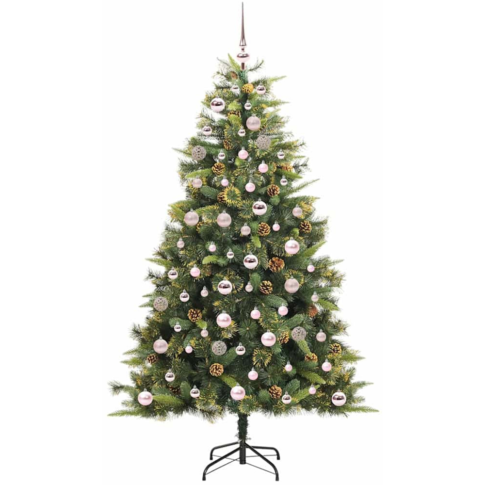 vidaXL Pre-Lit Pink Baubles and Pinecones Green Artificial Christmas Tree 6ft Image 4