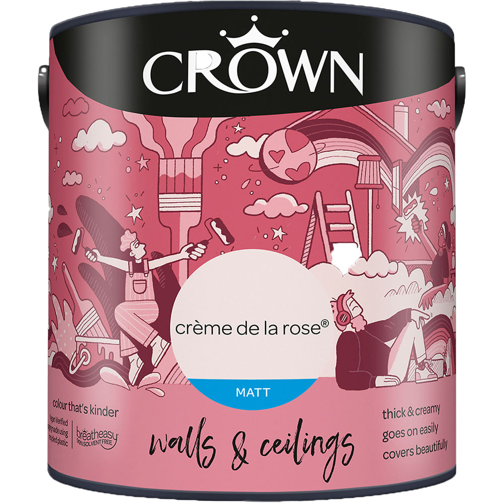 Crown Breatheasy Walls & Ceilings Creme De La Rose Matt Emulsion Paint 2.5L Image 2