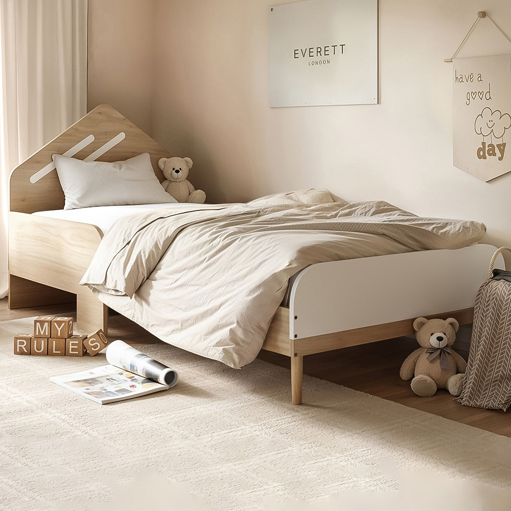Flair Noah Single Oak and White Bed with House-Shaped Headboard Image 1