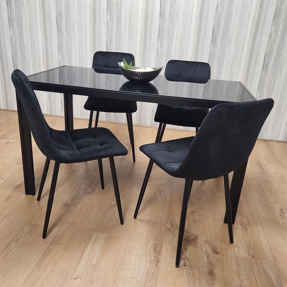 Kosy Koala 4 Seater Velvet Glass Dining Set Black Image 4